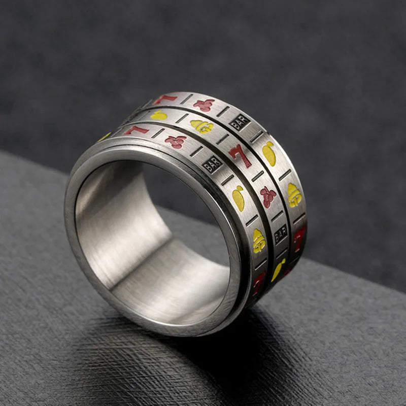 Male Ring Enamel Fruit Number Rotatable Men's Finger Knuckle Rings for Women Men Titanium Steel Wide Club Game Bijoux