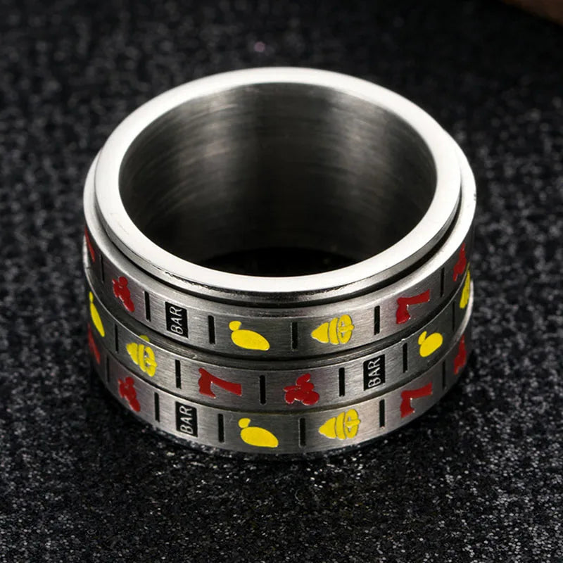 Male Ring Enamel Fruit Number Rotatable Men's Finger Knuckle Rings for Women Men Titanium Steel Wide Club Game Bijoux