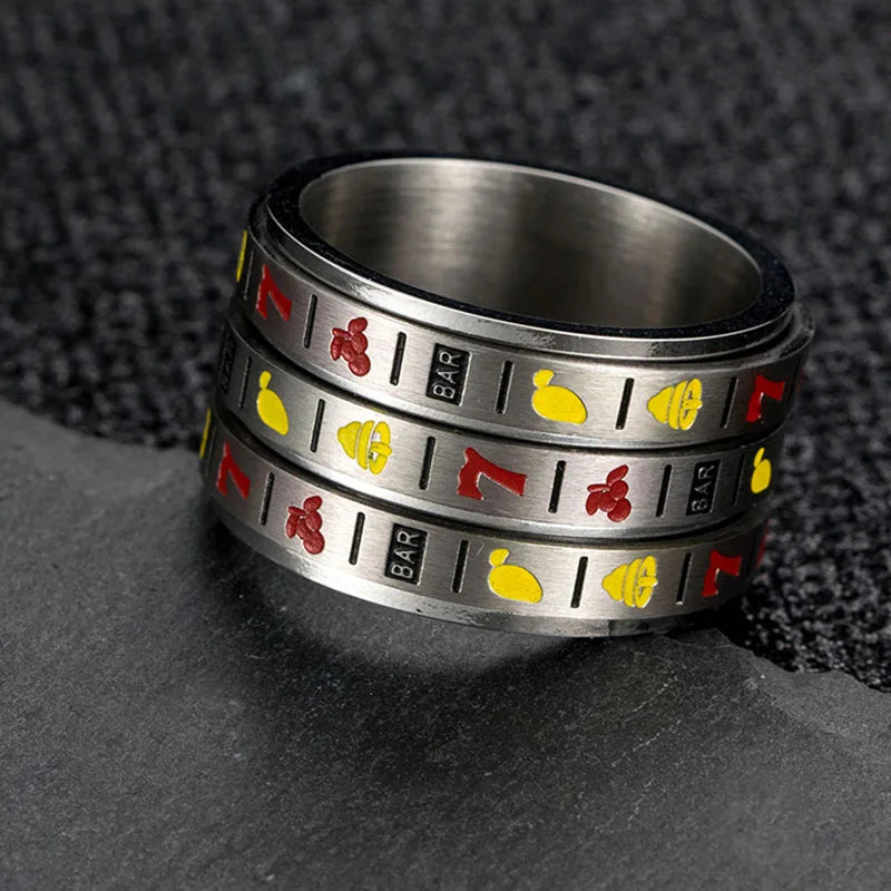 Male Ring Enamel Fruit Number Rotatable Men's Finger Knuckle Rings for Women Men Titanium Steel Wide Club Game Bijoux