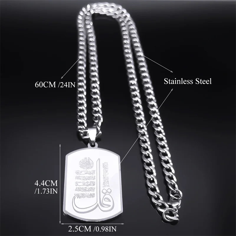 Islam Muslim Religious Verses Quran Necklace for Women Men Stainless Steel Silver Color Long Chain Necklaces Jewelry N3143S03