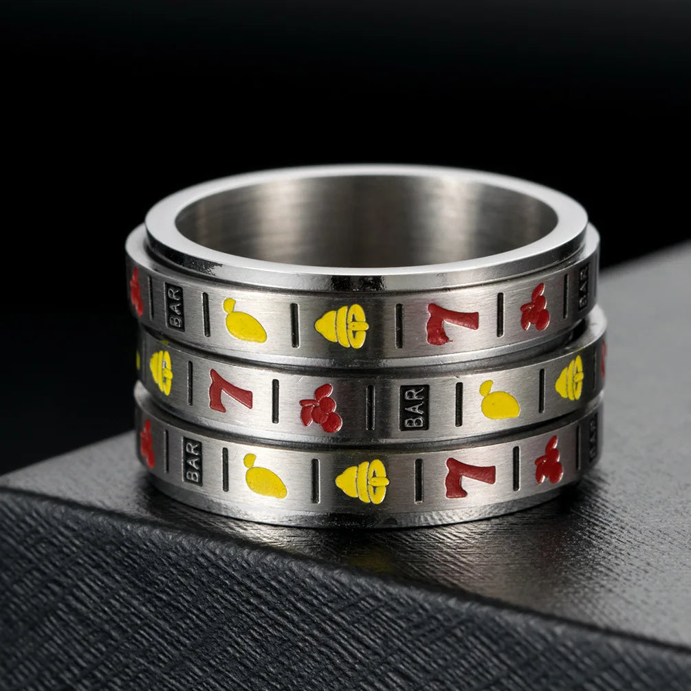 Male Ring Enamel Fruit Number Rotatable Men's Finger Knuckle Rings for Women Men Titanium Steel Wide Club Game Bijoux