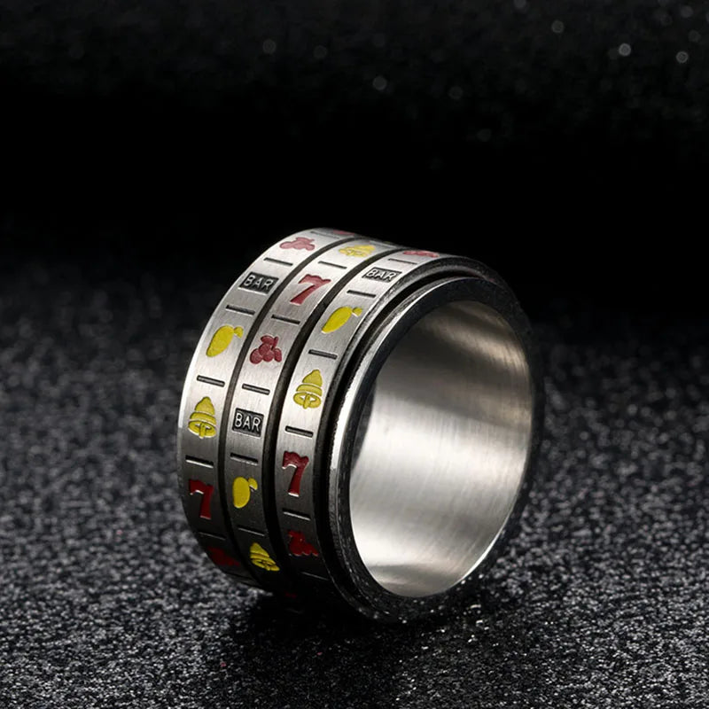 Male Ring Enamel Fruit Number Rotatable Men's Finger Knuckle Rings for Women Men Titanium Steel Wide Club Game Bijoux