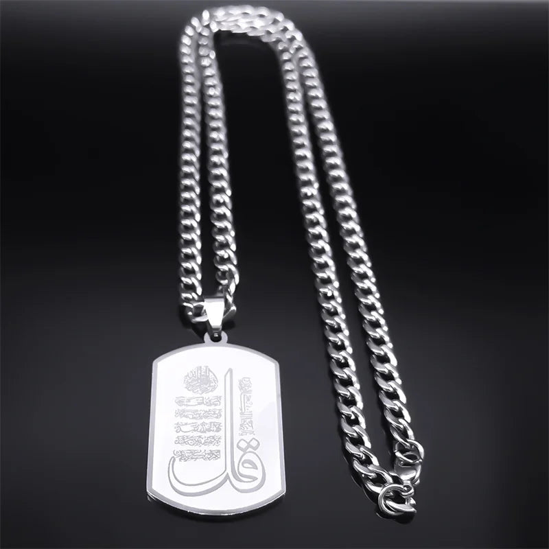 Islam Muslim Religious Verses Quran Necklace for Women Men Stainless Steel Silver Color Long Chain Necklaces Jewelry N3143S03