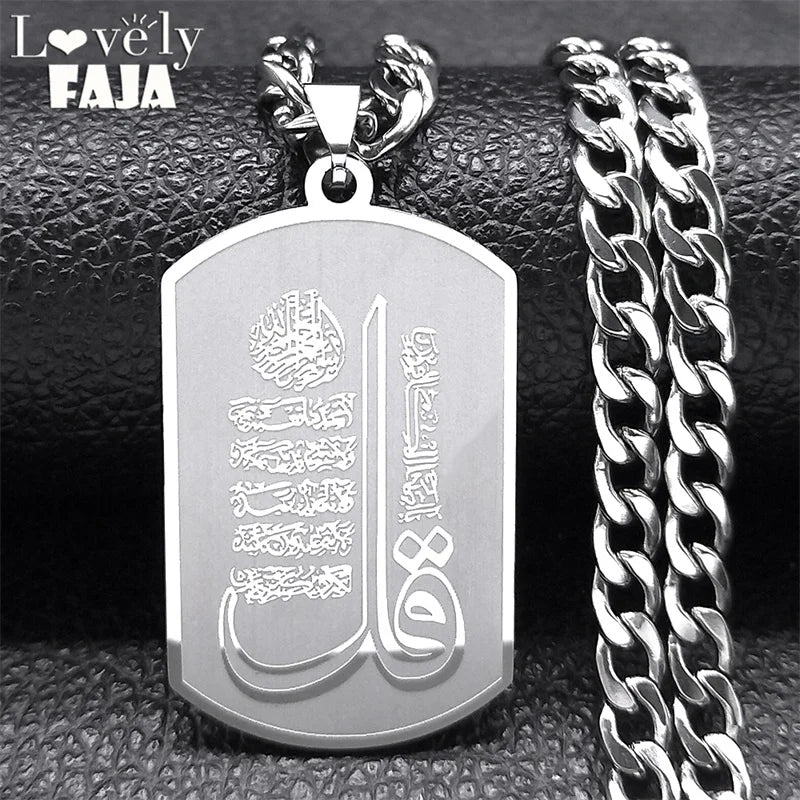 Islam Muslim Religious Verses Quran Necklace for Women Men Stainless Steel Silver Color Long Chain Necklaces Jewelry N3143S03