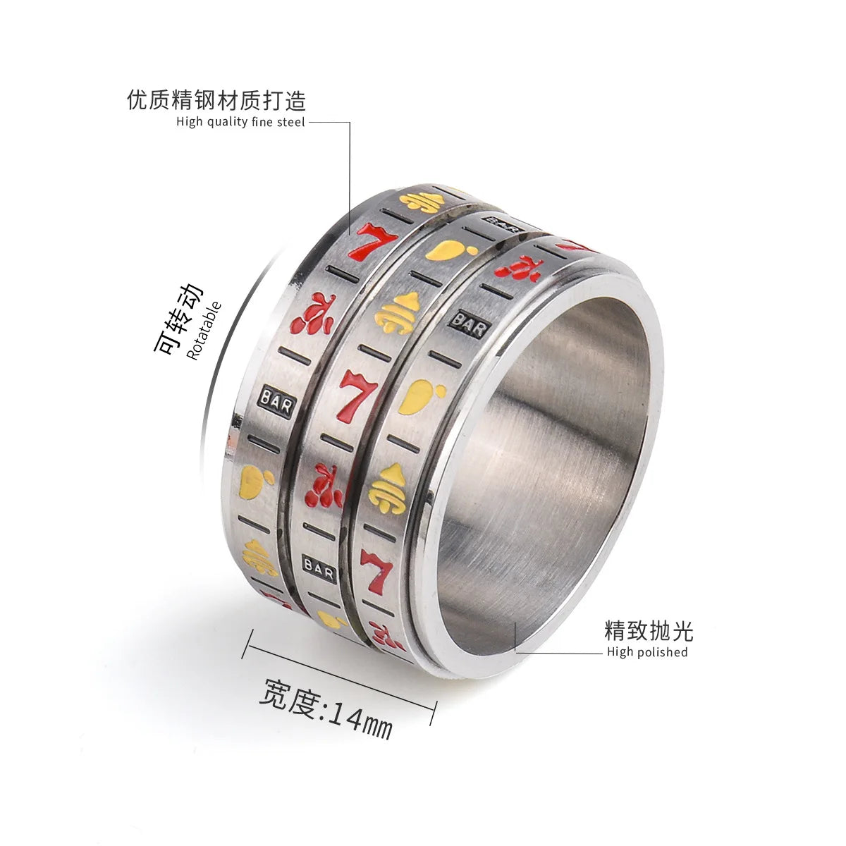 Male Ring Enamel Fruit Number Rotatable Men's Finger Knuckle Rings for Women Men Titanium Steel Wide Club Game Bijoux