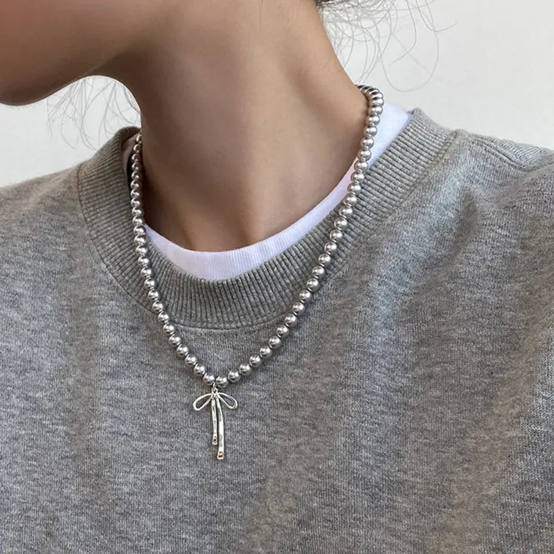 New Fashion Simple Imitation Pearl Choker Necklace for Women Vintage Elegant Beaded Temperament Necklace Wedding Party Jewelry